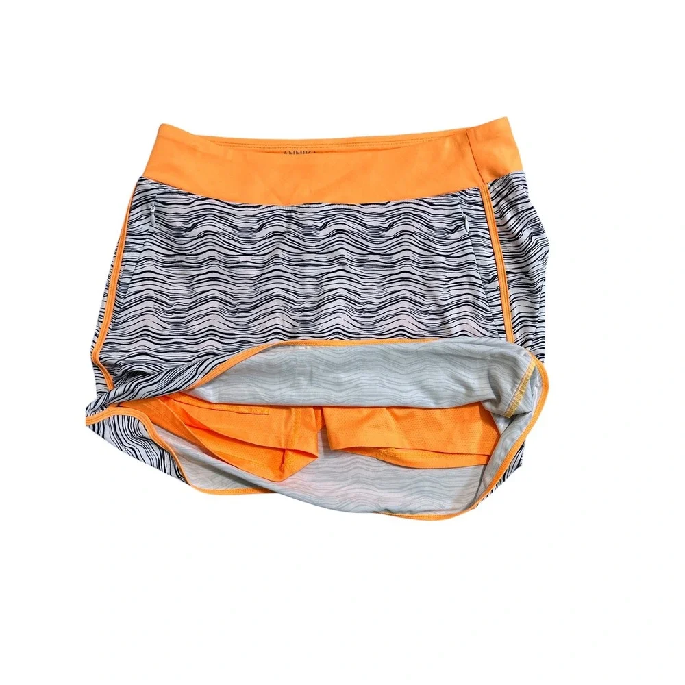 Annika‎ Cutter & Buck CB DryTec 50+ Skort Orange Blue Wavy Stripe Size Medium